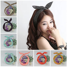 Load image into Gallery viewer, 1Pc Cute Leopard Dots lip print flower Bunny Rabbit Ear Ribbon Headwear Hairband Metal Wire Scarf Headband Hair Band Accessories