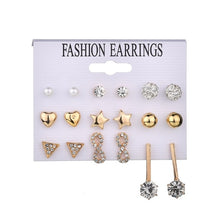 Load image into Gallery viewer, MissCyCy 25 Style Heart Flowers Infinite Symbol Stud Earrings Set 2018 New Rhinestone imitation Pearl Earrings for Women Gift