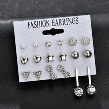 Load image into Gallery viewer, MissCyCy 25 Style Heart Flowers Infinite Symbol Stud Earrings Set 2018 New Rhinestone imitation Pearl Earrings for Women Gift