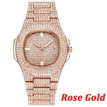 Load image into Gallery viewer, TOPGRILLZ Brand Iced Out Watch Quartz Gold HIP HOP Wrist Watches With Micropave CZ Stainless Steel Ice Watch Clock relogio