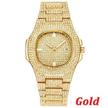 Load image into Gallery viewer, TOPGRILLZ Brand Iced Out Watch Quartz Gold HIP HOP Wrist Watches With Micropave CZ Stainless Steel Ice Watch Clock relogio