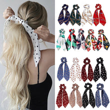 Load image into Gallery viewer, fashion summer Ponytail Scarf Elastic Hair Rope for Women Hair Bow Ties Scrunchies Hair Bands Flower Print Ribbon Hairbands