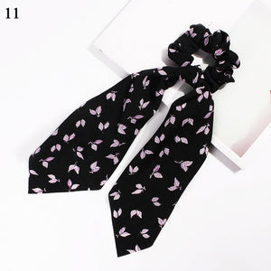 fashion summer Ponytail Scarf Elastic Hair Rope for Women Hair Bow Ties Scrunchies Hair Bands Flower Print Ribbon Hairbands