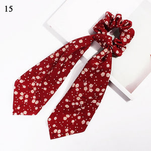 fashion summer Ponytail Scarf Elastic Hair Rope for Women Hair Bow Ties Scrunchies Hair Bands Flower Print Ribbon Hairbands