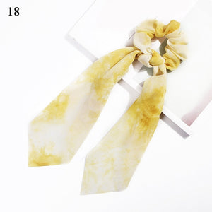 fashion summer Ponytail Scarf Elastic Hair Rope for Women Hair Bow Ties Scrunchies Hair Bands Flower Print Ribbon Hairbands