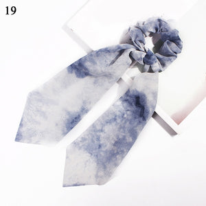 fashion summer Ponytail Scarf Elastic Hair Rope for Women Hair Bow Ties Scrunchies Hair Bands Flower Print Ribbon Hairbands