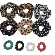 Load image into Gallery viewer, 10 Pcs/lot Soft Chiffon Velvet Satin Hair Scrunchie Floral Grip Loop Holder Stretchy Hair Band Leopard Women Hair Accessories