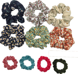 10 Pcs/lot Soft Chiffon Velvet Satin Hair Scrunchie Floral Grip Loop Holder Stretchy Hair Band Leopard Women Hair Accessories