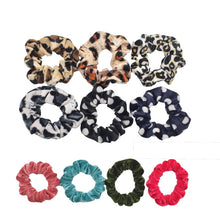 Load image into Gallery viewer, 10 Pcs/lot Soft Chiffon Velvet Satin Hair Scrunchie Floral Grip Loop Holder Stretchy Hair Band Leopard Women Hair Accessories