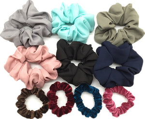 10 Pcs/lot Soft Chiffon Velvet Satin Hair Scrunchie Floral Grip Loop Holder Stretchy Hair Band Leopard Women Hair Accessories