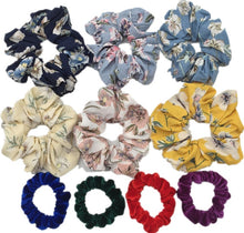 Load image into Gallery viewer, 10 Pcs/lot Soft Chiffon Velvet Satin Hair Scrunchie Floral Grip Loop Holder Stretchy Hair Band Leopard Women Hair Accessories