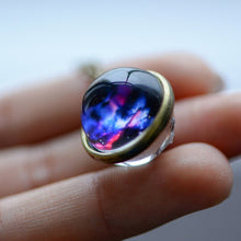 Load image into Gallery viewer, Nebula Galaxy Double Sided Pendant Necklace Glass Art Picture Handmade Statement Universe Planet Jewelry Necklace