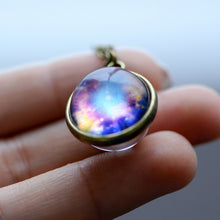 Load image into Gallery viewer, Nebula Galaxy Double Sided Pendant Necklace Glass Art Picture Handmade Statement Universe Planet Jewelry Necklace