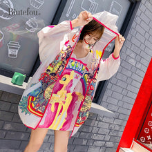 Load image into Gallery viewer, 2019 Summer cartoon print long chic sunscreen clothes fashion women loose hooded coats