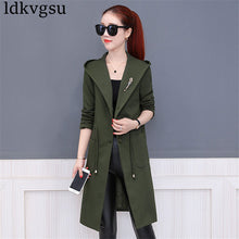 Load image into Gallery viewer, 2018 Female Spring Autumn Coat Women Fashion New Slim Hooded Windbreaker Coat Women Solid Color Elegant Long Trench Coats A870