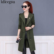 Load image into Gallery viewer, 2018 Female Spring Autumn Coat Women Fashion New Slim Hooded Windbreaker Coat Women Solid Color Elegant Long Trench Coats A870