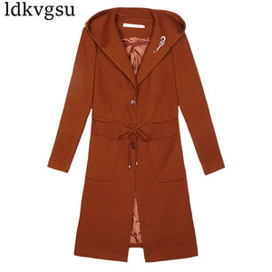 2018 Female Spring Autumn Coat Women Fashion New Slim Hooded Windbreaker Coat Women Solid Color Elegant Long Trench Coats A870