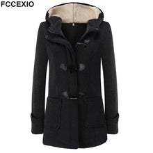 Load image into Gallery viewer, FCCEXIO 2019 Women&#39;s Wool Coat Autumn Winter Women Long Trench Coat Cotton Woollen Women Overcoat Hooded Fashion Coats S-5XL