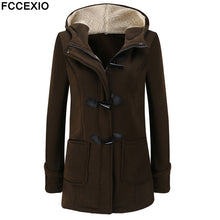 Load image into Gallery viewer, FCCEXIO 2019 Women&#39;s Wool Coat Autumn Winter Women Long Trench Coat Cotton Woollen Women Overcoat Hooded Fashion Coats S-5XL