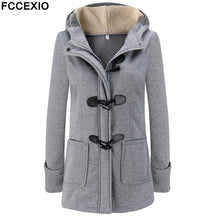 Load image into Gallery viewer, FCCEXIO 2019 Women&#39;s Wool Coat Autumn Winter Women Long Trench Coat Cotton Woollen Women Overcoat Hooded Fashion Coats S-5XL