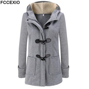 FCCEXIO 2019 Women's Wool Coat Autumn Winter Women Long Trench Coat Cotton Woollen Women Overcoat Hooded Fashion Coats S-5XL