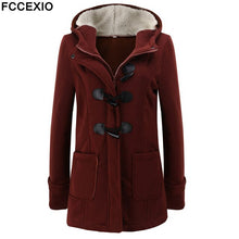 Load image into Gallery viewer, FCCEXIO 2019 Women&#39;s Wool Coat Autumn Winter Women Long Trench Coat Cotton Woollen Women Overcoat Hooded Fashion Coats S-5XL