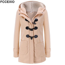 Load image into Gallery viewer, FCCEXIO 2019 Women&#39;s Wool Coat Autumn Winter Women Long Trench Coat Cotton Woollen Women Overcoat Hooded Fashion Coats S-5XL